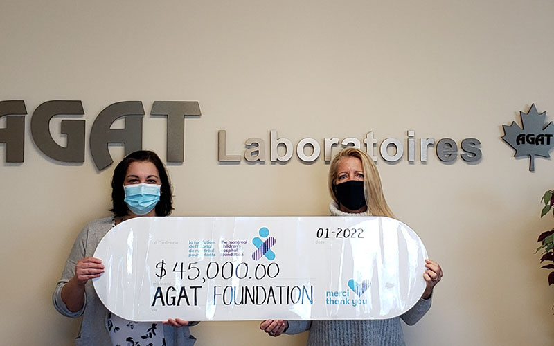 Cheque Presentation from AGAT Laboratories to the Montreal Children's Hospital