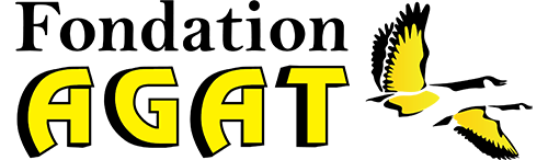 Logo de la Fondation AGAT représentant le mot "AGAT" en jaune et "Foundation" en noir, avec un oiseau jaune en vol.